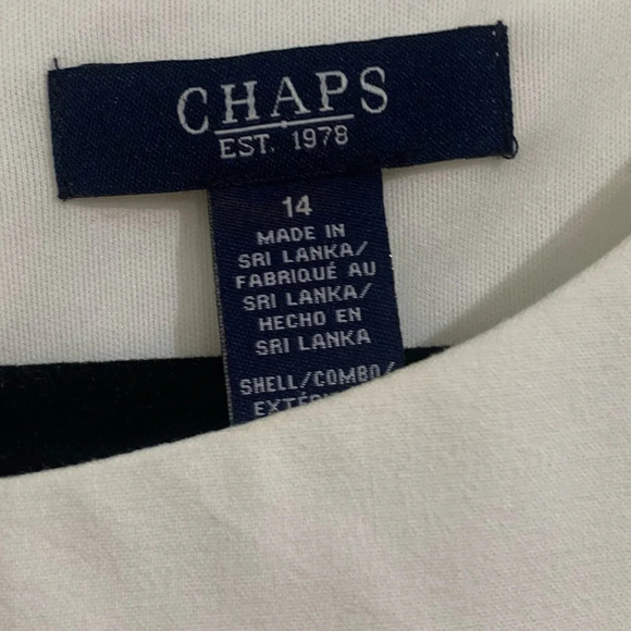 NWT Women's Chaps Black/Cream Cap Sleeve Color Block Paneled Sheath Dress Sz 14 - Picture 2 of 3